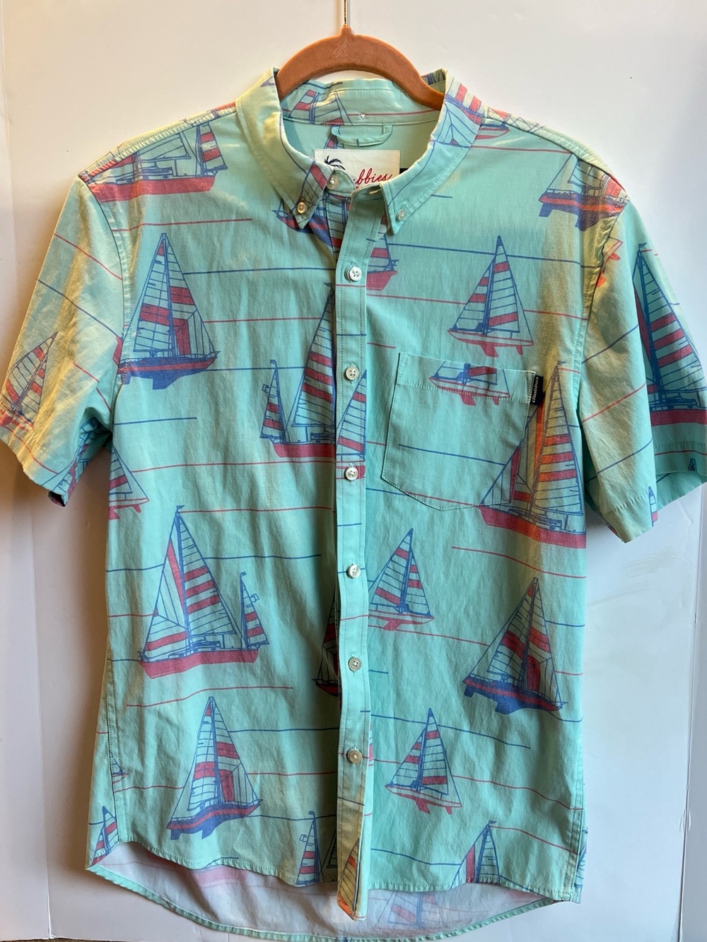 Chubbies Sailboat Print Button Down Shirt Medium Coastal Beach Summer